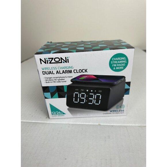 Nizoni Wireless Charging Dual Alarm Clock, USB Type C Charging Port  OS Black Ne - Picture 9 of 10